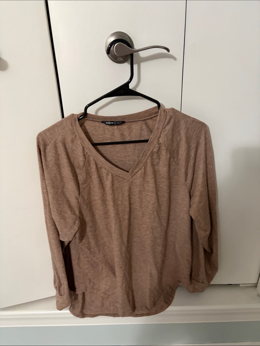SHEIN Taupe V-Neck Long Sleeve Top